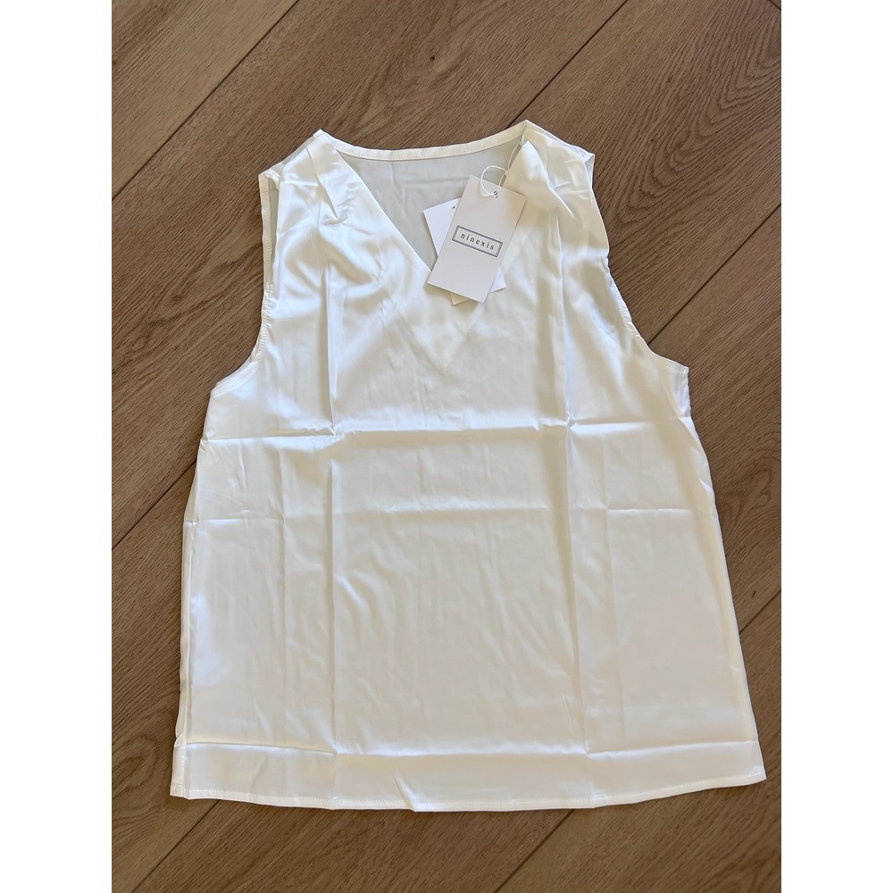 Ninexis Womens White V-Neck Sleeveless Satin‎ Tank Top Blouse Size Small New